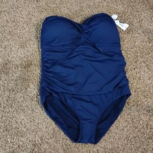 Liz Claiborne Swimsuit 22W NWT Navy Blue Criss-Cross Bust, strapless #13‎